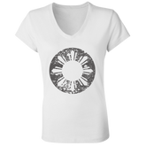 Sun and Stars in Circle Distressed Ladies' Jersey V-Neck T-Shirt