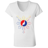 Pinay Silhouette in Philippine Sun Tricolorpng Ladies' Jersey V-Neck T-Shirt