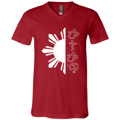 Filipino in Baybayin Script Half Sun Unisex Jersey V-Neck T-Shirt