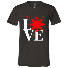Love with Red Sun and Stars Unisex Jersey V-Neck T-Shirt
