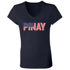 Pinay with US Flag Embedded Ladies' Jersey V-Neck T-Shirt