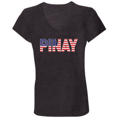 Pinay with US Flag Embedded Ladies' Jersey V-Neck T-Shirt