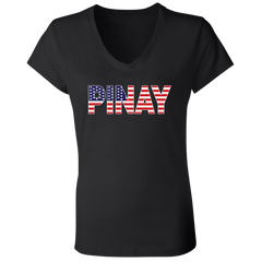Pinay with US Flag Embedded Ladies' Jersey V-Neck T-Shirt