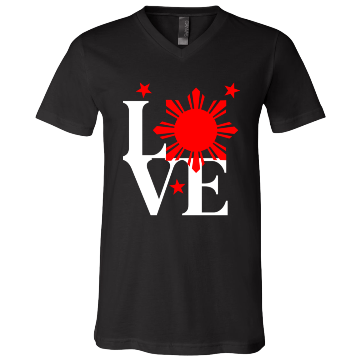 Love with Red Sun and Stars Unisex Jersey V-Neck T-Shirt