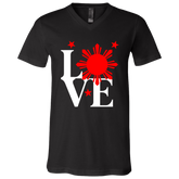 Love with Red Sun and Stars Unisex Jersey V-Neck T-Shirt