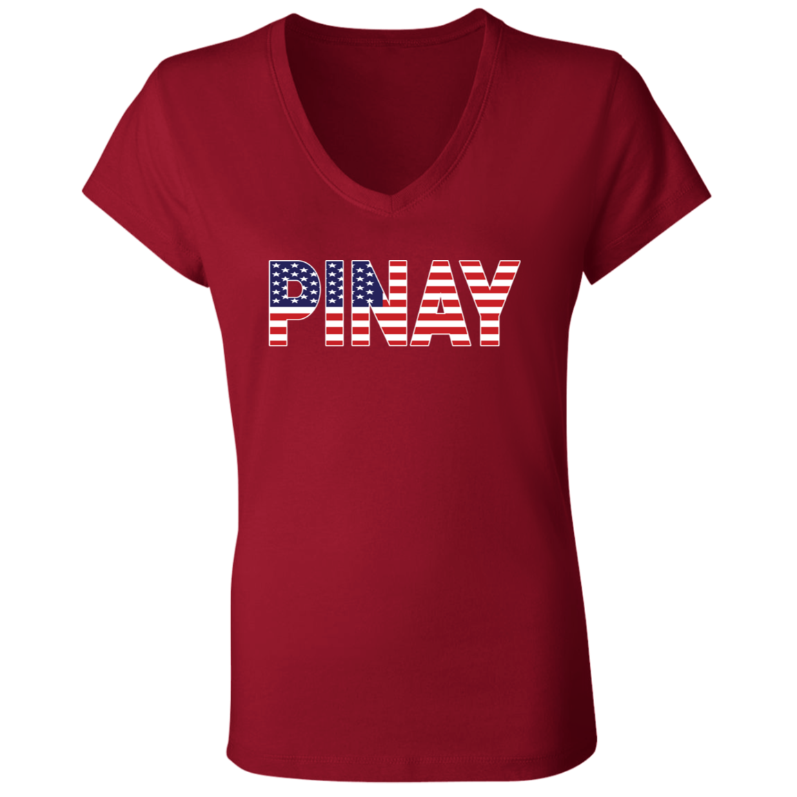 Pinay with US Flag Embedded Ladies' Jersey V-Neck T-Shirt