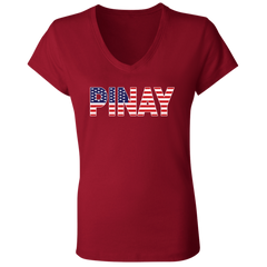 Pinay with US Flag Embedded Ladies' Jersey V-Neck T-Shirt
