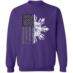 Filipino Sun with American Flag BW Unisex Crewneck Pullover Sweatshirt