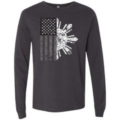 Filipino Sun with American Flag BW Unisex Jersey Long Sleeve T-Shirt
