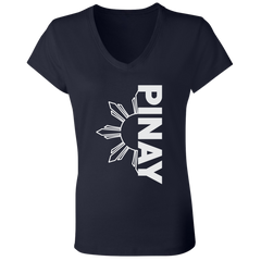 Pinay in Vertical Half Sun Ladies' Jersey V-Neck T-Shirt