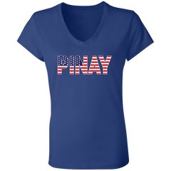 Pinay with US Flag Embedded Ladies' Jersey V-Neck T-Shirt
