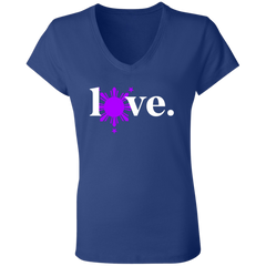 Love with Purple Sun and Stars Ladies' Jersey V-Neck T-Shirt