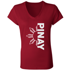Pinay in Vertical Half Sun Ladies' Jersey V-Neck T-Shirt