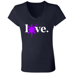 Love with Purple Sun and Stars Ladies' Jersey V-Neck T-Shirt