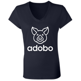 Adobo Pig Head Ladies Jersey V-Neck T-Shirt