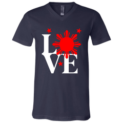 Love with Red Sun and Stars Unisex Jersey V-Neck T-Shirt