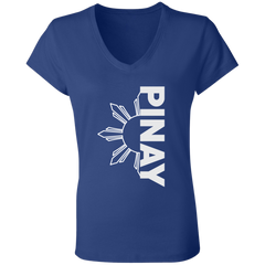 Pinay in Vertical Half Sun Ladies' Jersey V-Neck T-Shirt