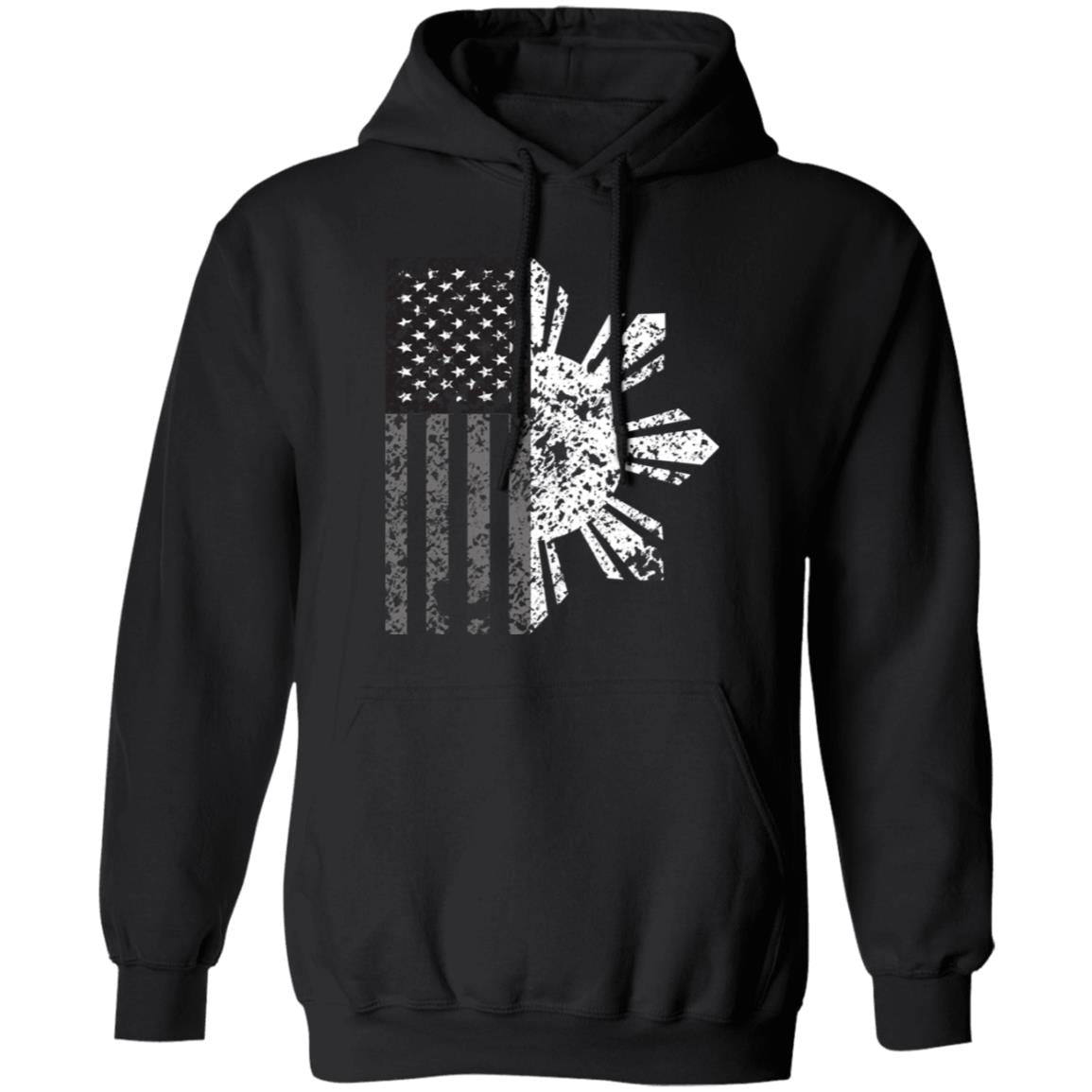 Filipino Sun with American Flag BW Unisex Pullover Hoodie