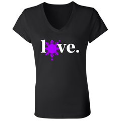 Love with Purple Sun and Stars Ladies' Jersey V-Neck T-Shirt