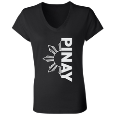 Pinay in Vertical Half Sun Ladies' Jersey V-Neck T-Shirt