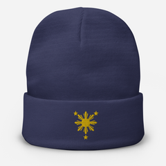 Yellow Sun and Stars Embroidered Beanie