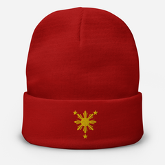 Yellow Sun and Stars Embroidered Beanie