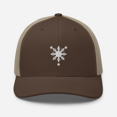 White Philippines Sun and Stars Embroidered Trucker Cap