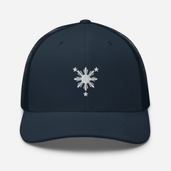 White Philippines Sun and Stars Embroidered Trucker Cap