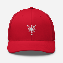 White Philippines Sun and Stars Embroidered Trucker Cap