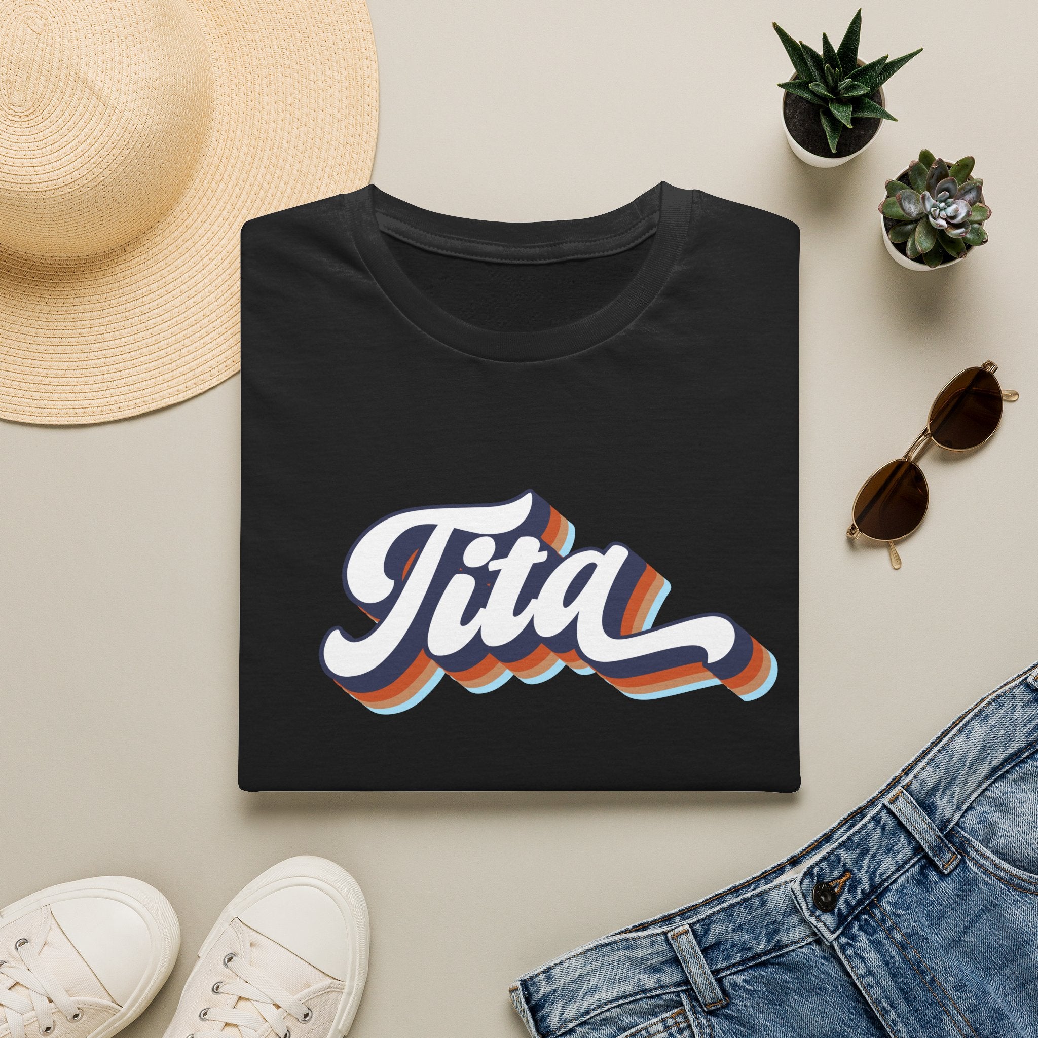 Tita Retro Script T-Shirt — Vintage Rainbow 70s Style Tee