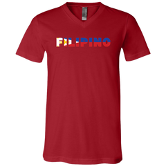 Filipino with Flag Embedded Unisex Jersey V-Neck T-Shirt