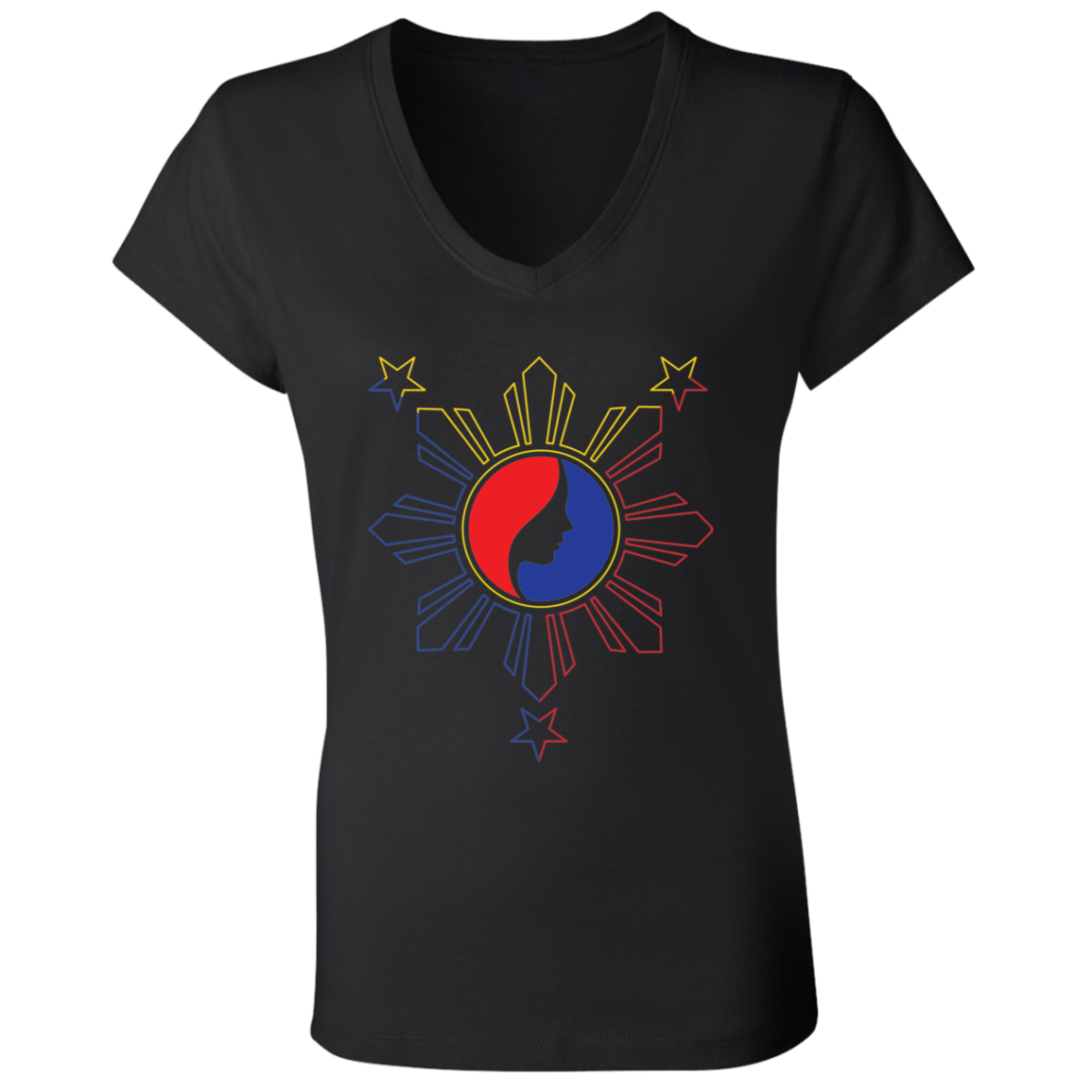 Pinay Silhouette in Philippine Sun Tricolorpng Ladies' Jersey V-Neck T-Shirt