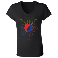 Pinay Silhouette in Philippine Sun Tricolorpng Ladies' Jersey V-Neck T-Shirt