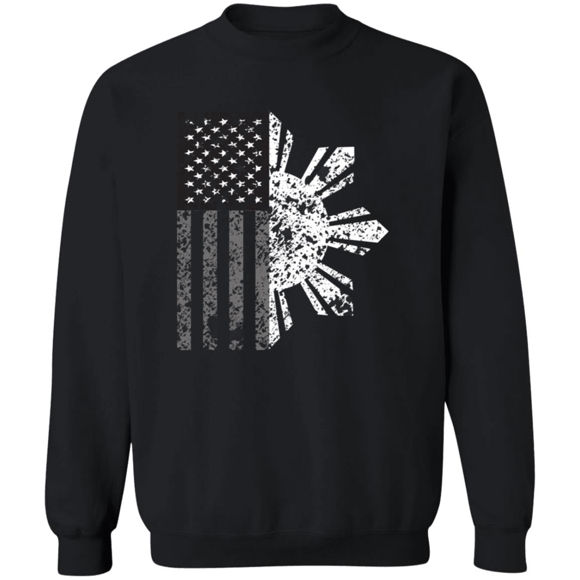 Filipino Sun with American Flag BW Unisex Crewneck Pullover Sweatshirt