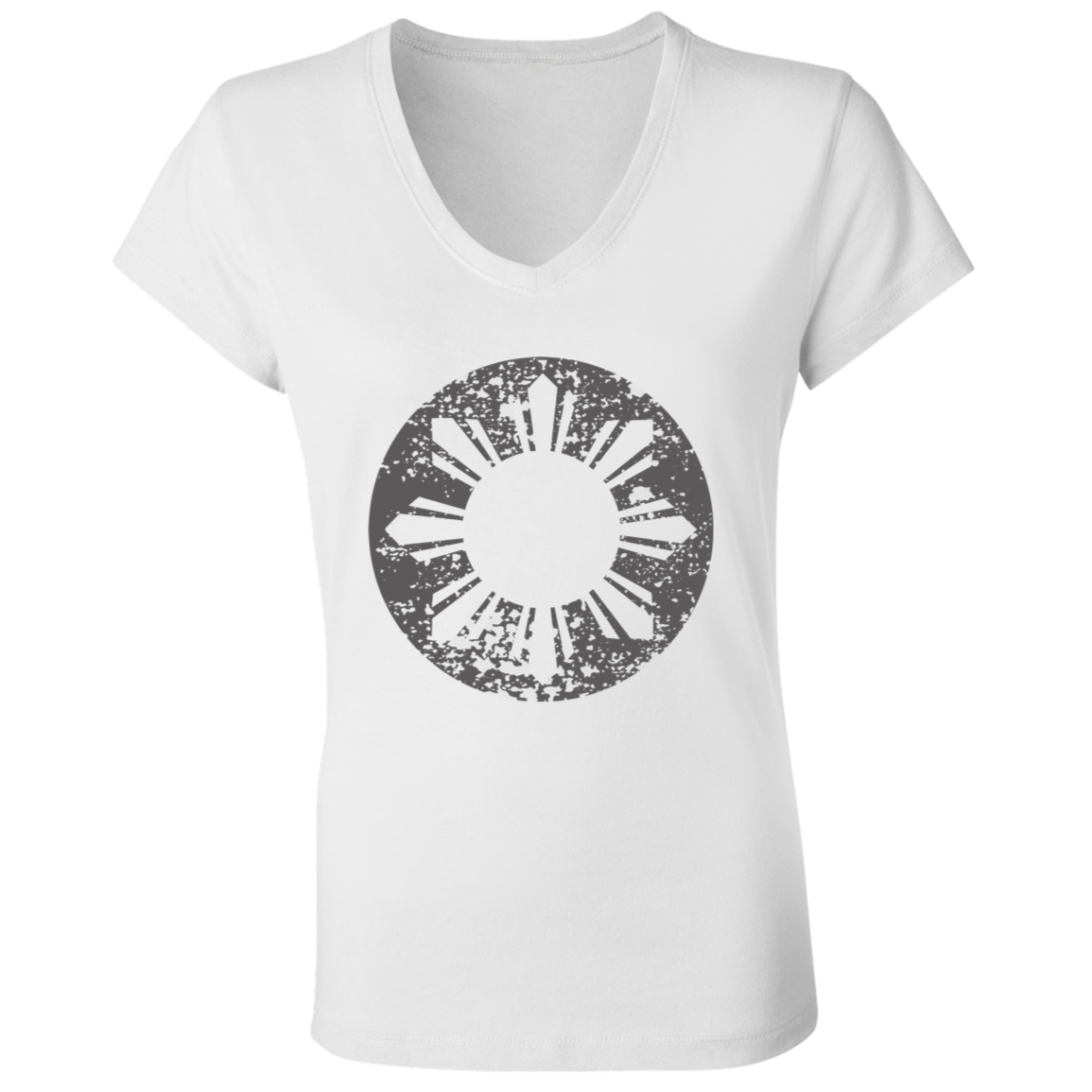 Sun and Stars in Circle Distressed Ladies' Jersey V-Neck T-Shirt