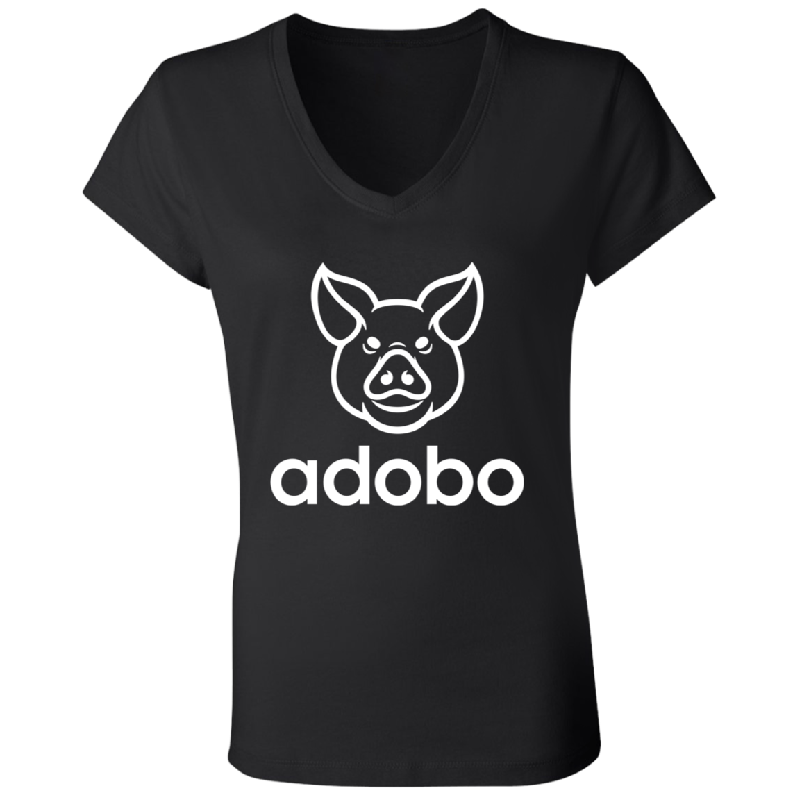 Adobo Pig Head Ladies Jersey V-Neck T-Shirt