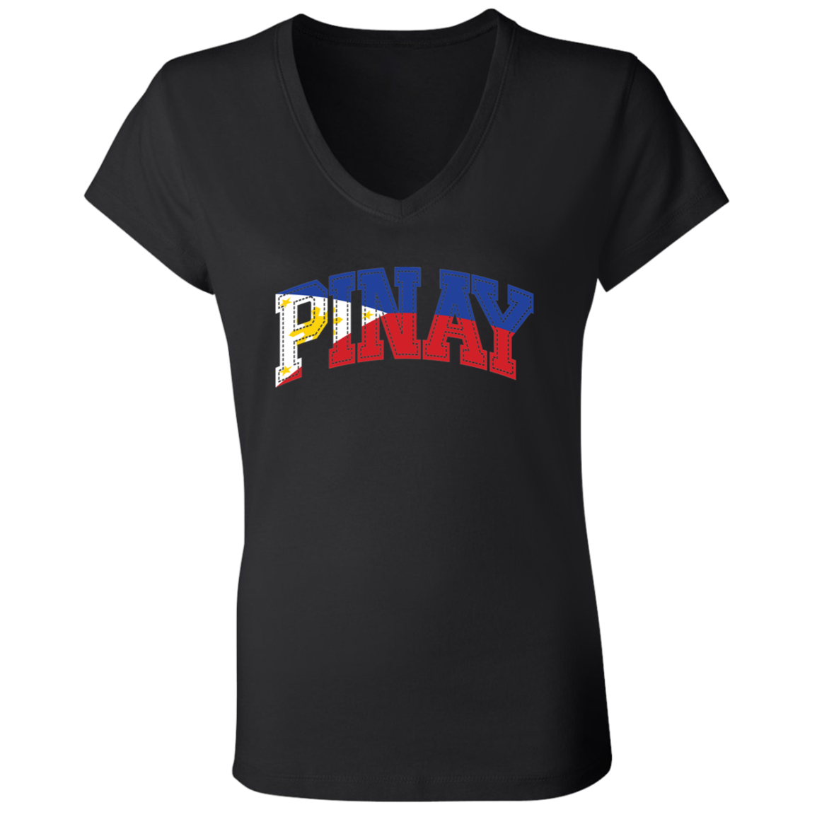 Pinay with Flag Embedded Ladies' Jersey V-Neck T-Shirt