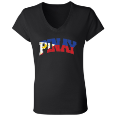 Pinay with Flag Embedded Ladies' Jersey V-Neck T-Shirt