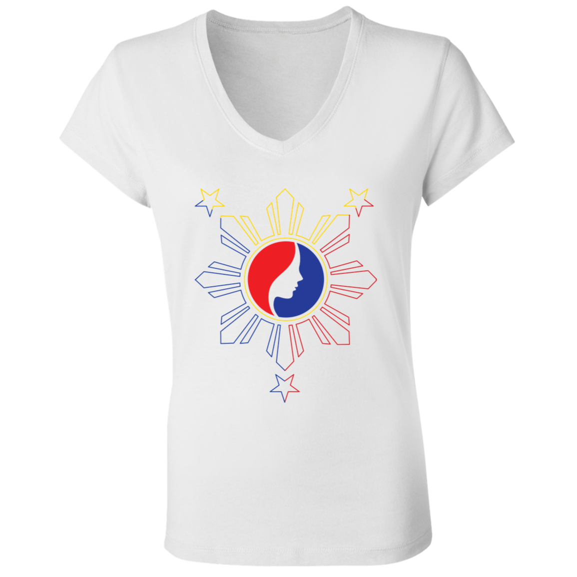 Pinay Silhouette in Philippine Sun Tricolorpng Ladies' Jersey V-Neck T-Shirt