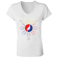 Pinay Silhouette in Philippine Sun Tricolorpng Ladies' Jersey V-Neck T-Shirt