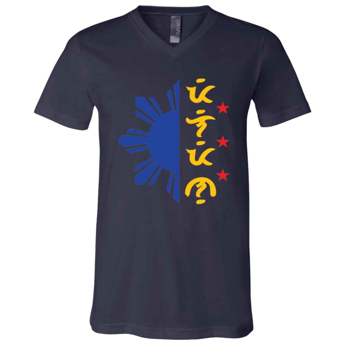 Tricolor Filipino in Baybayin Script Half Sun Unisex Jersey V-Neck T-Shirt