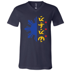 Tricolor Filipino in Baybayin Script Half Sun Unisex Jersey V-Neck T-Shirt