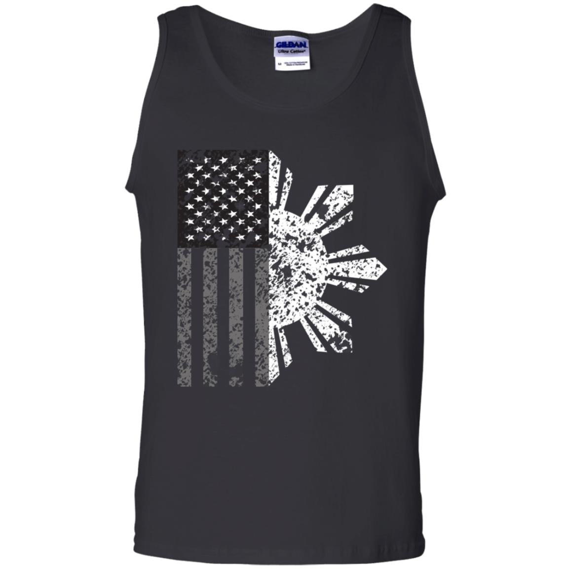 Filipino Sun with American Flag BW Cotton Tank Top