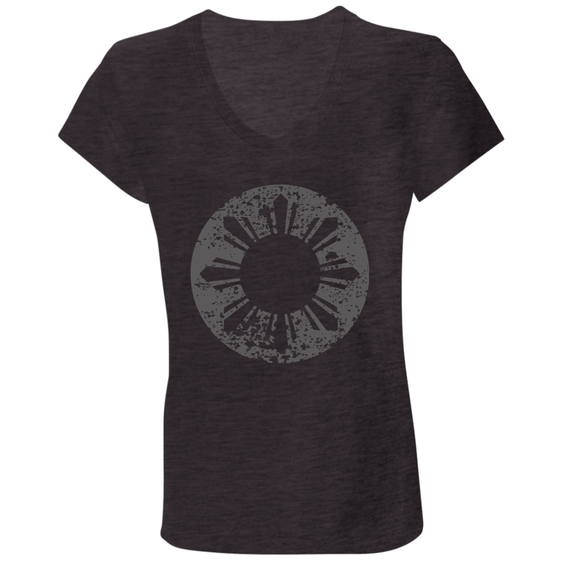 Sun and Stars in Circle Distressed Ladies' Jersey V-Neck T-Shirt