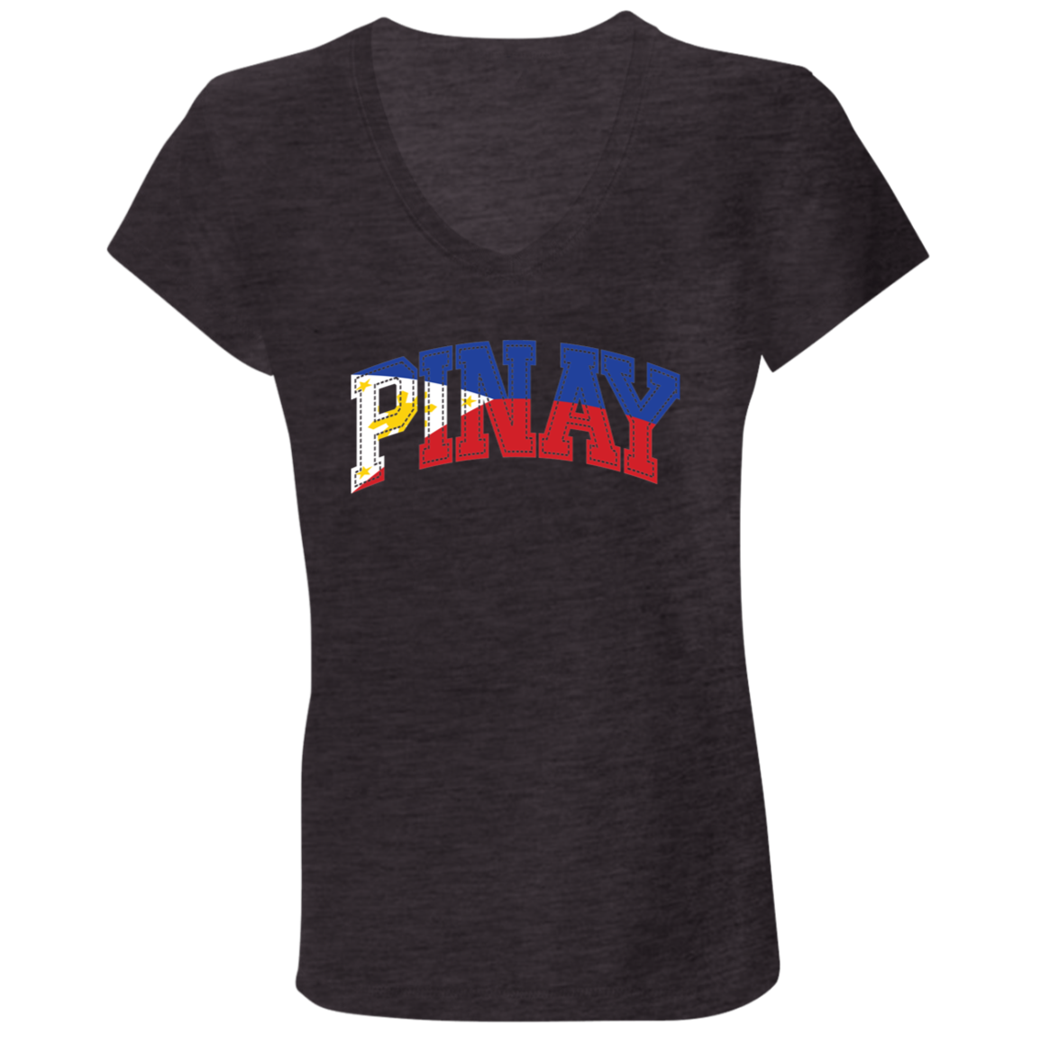 Pinay with Flag Embedded Ladies' Jersey V-Neck T-Shirt