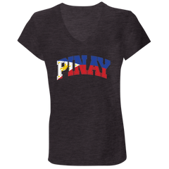 Pinay with Flag Embedded Ladies' Jersey V-Neck T-Shirt