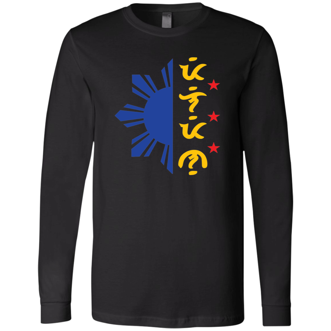 Tricolor Filipino in Baybayin Script Half Sun Mens Jersey Long Sleeve T-Shirt