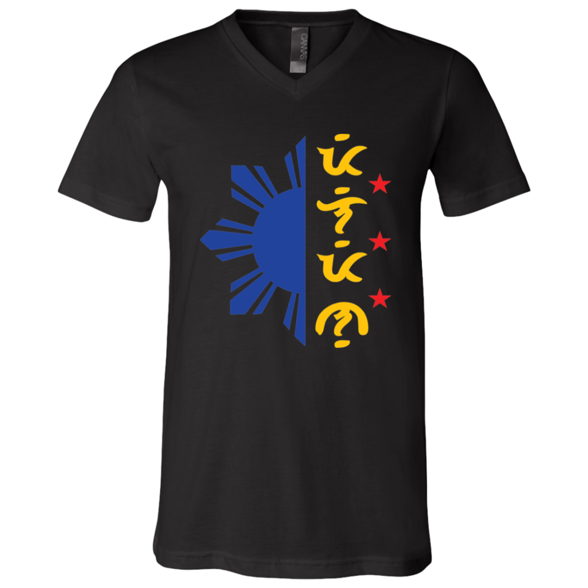 Tricolor Filipino in Baybayin Script Half Sun Unisex Jersey V-Neck T-Shirt