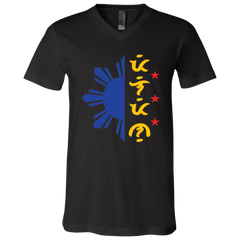 Tricolor Filipino in Baybayin Script Half Sun Unisex Jersey V-Neck T-Shirt