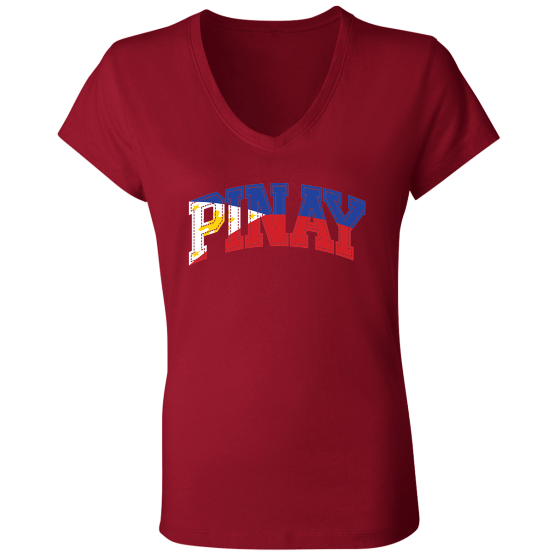 Pinay with Flag Embedded Ladies' Jersey V-Neck T-Shirt